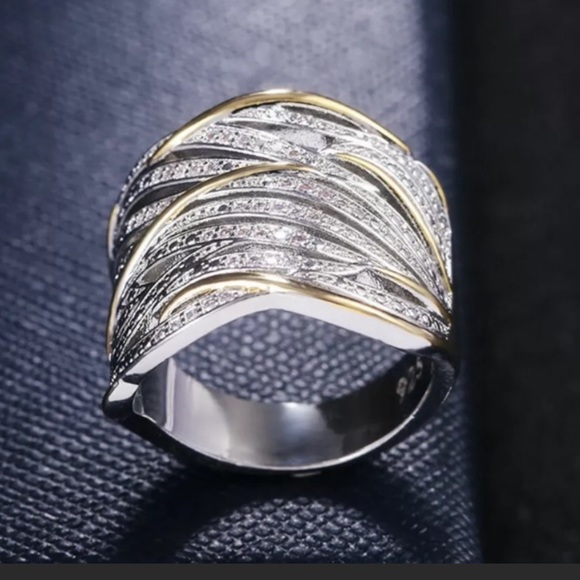 NEW💍925 Sterling Silver Two Tone Diamond Ring - Picture 5 of 8